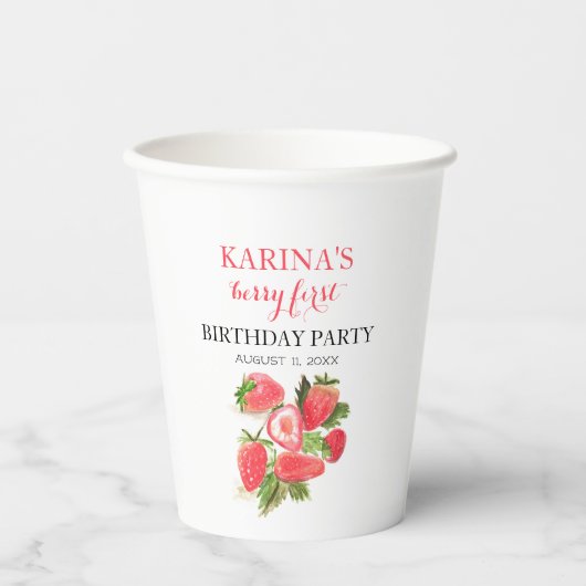 Berry 1e Verjaardagsfeest Aardbeienfruit Zomer Papieren Bekers (Voorkant)