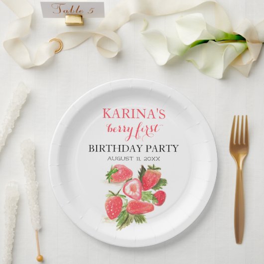 Berry 1e Verjaardagsfeest Aardbeienfruit Zomer Papieren Bordje (Huwelijk)