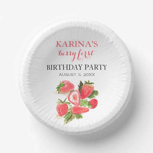 Berry 1e Verjaardagsfeest Aardbeienfruit Zomer Papieren Kommen (Voorkant)