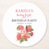 Berry 1e Verjaardagsfeest Aardbeienfruit Zomer Ronde Kartonnen Onderzetter (Voorkant)