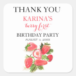 Berry 1e Verjaardagsfeest Aardbeienfruit Zomer Vierkante Sticker
