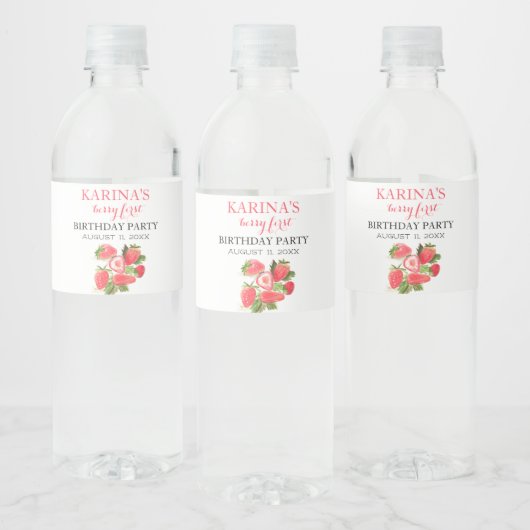 Berry 1e Verjaardagsfeest Aardbeienfruit Zomer Waterfles Etiket (Flessen)