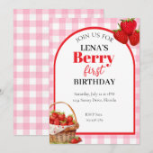 Berry 1st Bday Strawberry Uitnodigen Kaart (Voorkant / Achterkant)