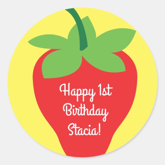 Berry 1st Birthday Cute Strawberry Colorful Mod Ronde Sticker (Voorkant)