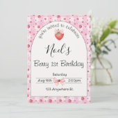 "berry 1st birthday" first birthday invitation kaart (Staand voorkant)
