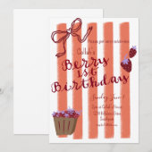 Berry 1st Birthday Girls Party Uitnodiging (Voorkant / Achterkant)