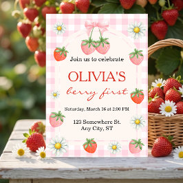 Berry 1st Birthday Strawberry Invitation Kaart