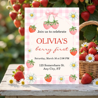 Berry 1st Birthday Strawberry Invitation Kaart