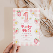Berry 1st Birthday Strawberry Invitation Kaart