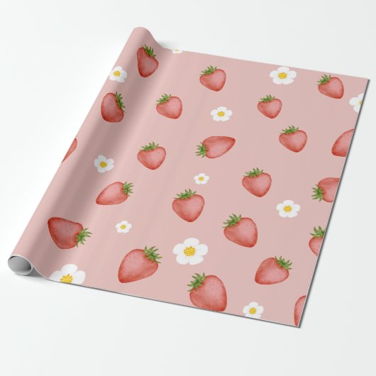 Berry 1st Birthday Strawberry thema inpakken Cadeaupapier (Uitgerold)