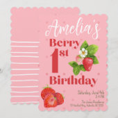 Berry 1st Birthday Uitnodiging (Voorkant / Achterkant)