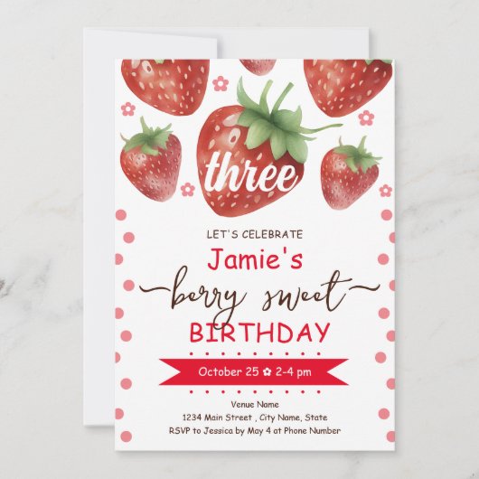 Berry 3e Verjaardag Waterverf Kaart (Voorkant)