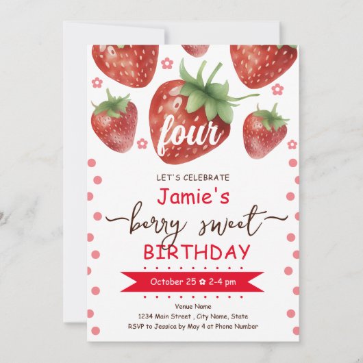 Berry 4th Birthday Waterverf Kaart (Voorkant)