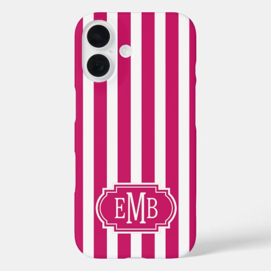 Berry and White Monogrammed Stripes Case-Mate iPhone Case (Achterkant)