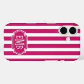 Berry and White Monogrammed Stripes Case-Mate iPhone Case (Achterkant (horizontaal))