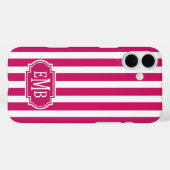 Berry and White Monogrammed Stripes Case-Mate iPhone Case (Achterkant (horizontaal))