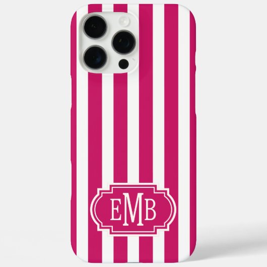 Berry and White Monogrammed Stripes Case-Mate iPhone Case (Achterkant)