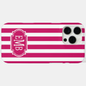 Berry and White Monogrammed Stripes Case-Mate iPhone Case (Achterkant (horizontaal))