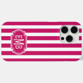 Berry and White Monogrammed Stripes Case-Mate iPhone Case (Achterkant (horizontaal))