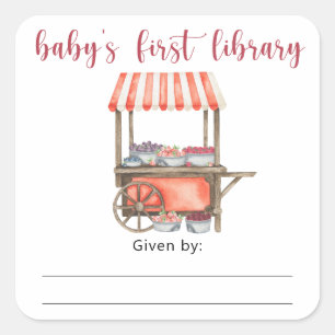 Berry Baby Shower boekplaat, boeken voor baby Vierkante Sticker