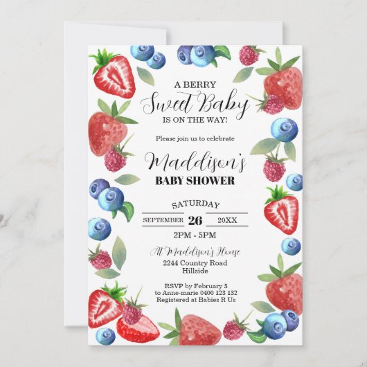 Berry Baby shower Invitation Berry Sweet Baby Kaart (Voorkant)