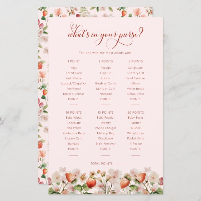 Berry Baby shower spel (Voorkant / Achterkant)