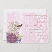 Berry  Bird Leaf WoodGrain Wedding Invite Kaart (Voorkant)