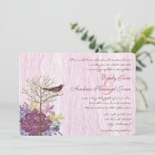 Berry  Bird Leaf WoodGrain Wedding Invite Kaart (Staand voorkant)