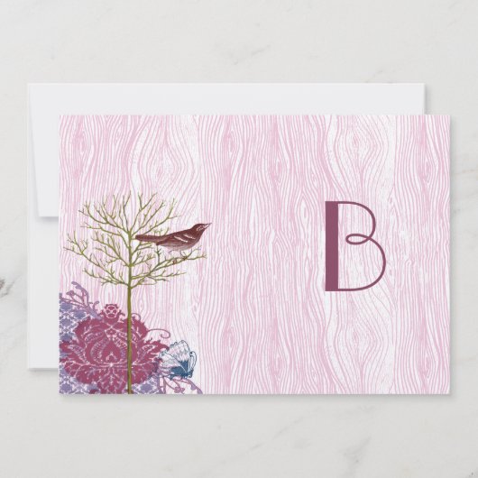 Berry  Bird op WoodGrain Wedding Invitation Kaart (Achterkant)