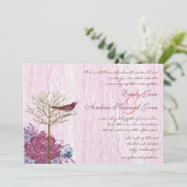 Berry  Bird op WoodGrain Wedding Invitation Kaart (Staand voorkant)