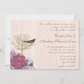 Berry  Bird op WoodGrain Wedding Invitation Kaart (Voorkant)