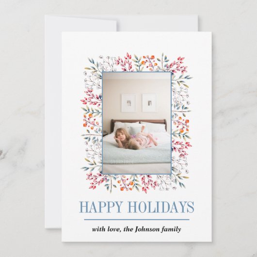 Berry, bladgrens Prettige feestdagen kerstfoto Feestdagenkaart (Voorkant)