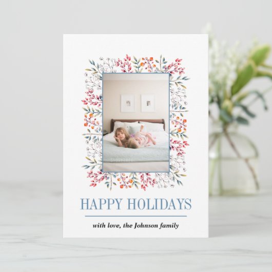 Berry, bladgrens Prettige feestdagen kerstfoto Feestdagenkaart (Staand voorkant)