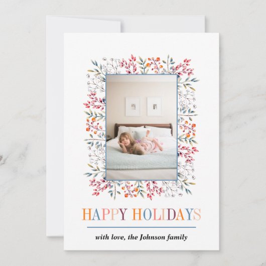 Berry, bladgrens Prettige feestdagen kerstfoto Feestdagenkaart (Voorkant)