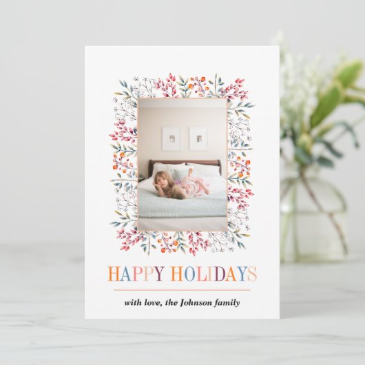 Berry, bladperziken Prettige feestdagen kerstfoto Feestdagenkaart (Staand voorkant)