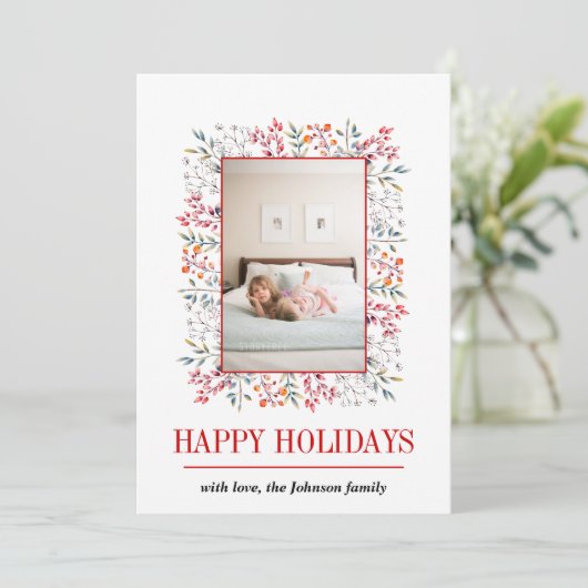 Berry, bladrood Prettige feestdagen kerstfoto Feestdagenkaart (Staand voorkant)