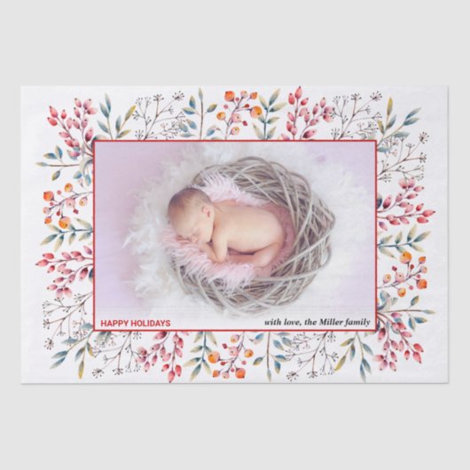 Berry, bladrood Prettige feestdagen kerstfoto Tissuepapier (Voorkant)