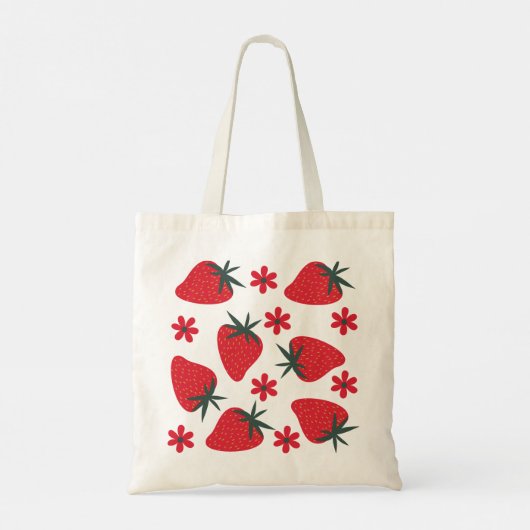 Berry Bloom – Speelse Aardbei Bloemrijke Tote Bag (Achterkant)