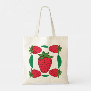 Berry Bloom – Symmetrische aardbei en blad tote Bag