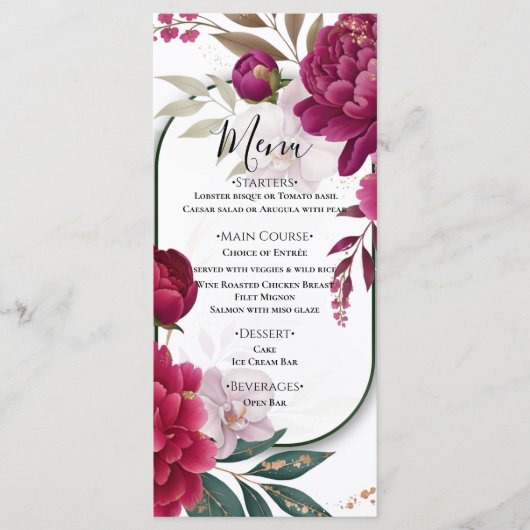 Berry Bloom Tuin Bloemrijke Glam Bruiloft Menu (Voorkant)