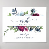 Berry, Blue, Burgundy Floral Kaarten & Gifts Sign Poster (Voorkant)
