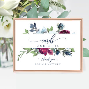 Berry, Blue, Burgundy Floral Kaarten & Gifts Sign Poster
