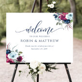 Berry, Blue, Burgundy Floral Welcome Wedding Sign Poster