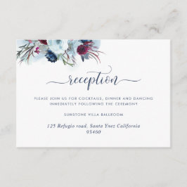 Berry Blue en Bourgondië Floral bruiloft receptie Informatiekaartje
