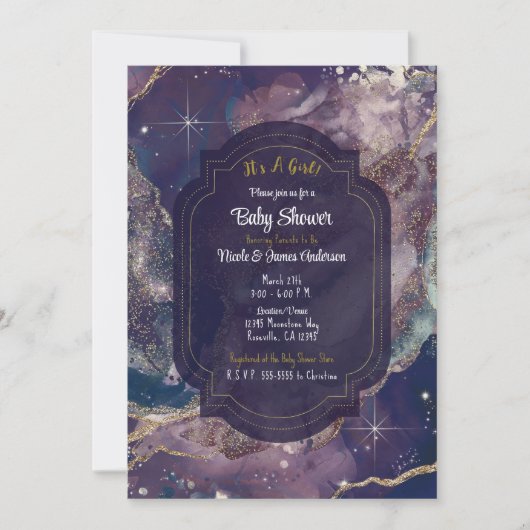 Berry Blue Waterverf Gold Celestial Baby shower Kaart (Voorkant)