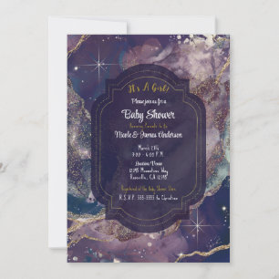 Berry Blue Waterverf Gold Celestial Baby shower Kaart