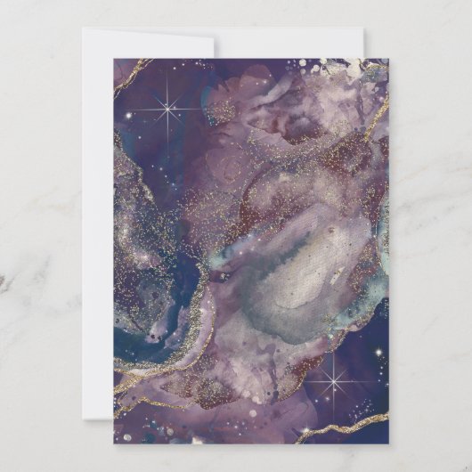 Berry Blue Waterverf Gold Celestial Wedding Kaart (Achterkant)