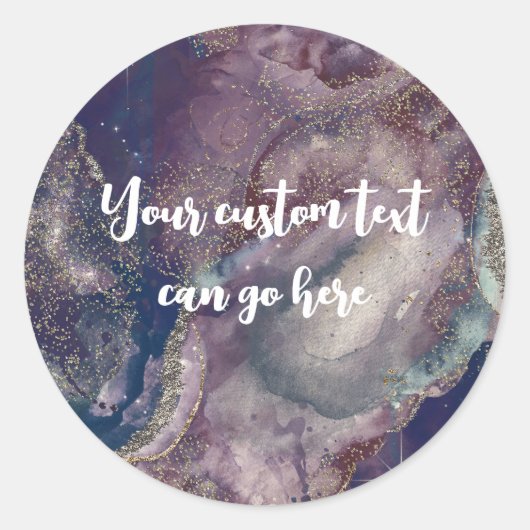 Berry Blue Waterverf Gold Celestial Wedding Ronde Sticker (Voorkant)