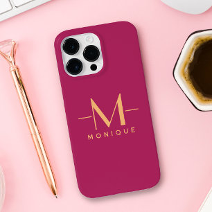 Berry Blush Aangepaste Monogram Elegant Minimaal H Case-Mate iPhone 14 Pro Max Hoesje