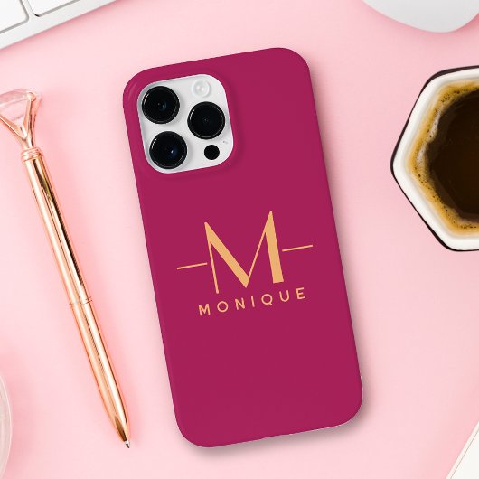 Berry Blush Aangepaste Monogram Elegant Minimaal H Case-Mate iPhone Case